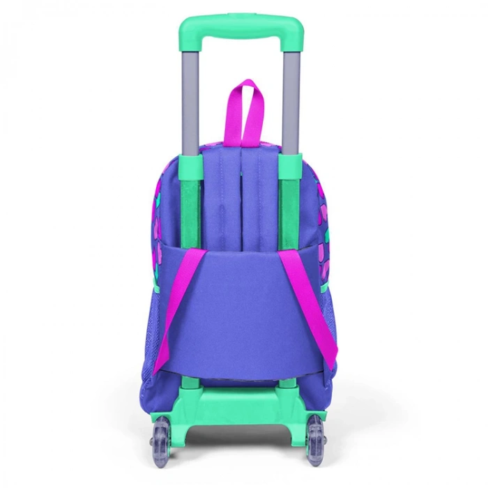 CORAL HIGH 23359 KİDS LAVANTA PEMBE KALP DESENLİ ÜÇ BÖLMELİ IŞIKLI TEKERLEKLİ ÇEKÇEKLİ OKUL SIRT ÇANTASI