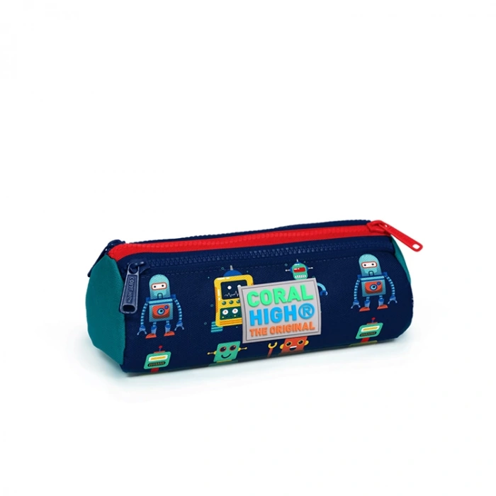 CORAL HIGH 22324 LACİVERT ÇİVİT ROBOT DESENLİ ÜÇ BÖLMELİ KALEM ÇANTASI