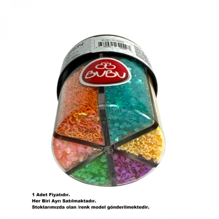 BU-BU PLS002 YILDIZLI KALPLİ PUL - KARIŞIK TOZ SİM  80 GR.6 RENK - TEKLİ