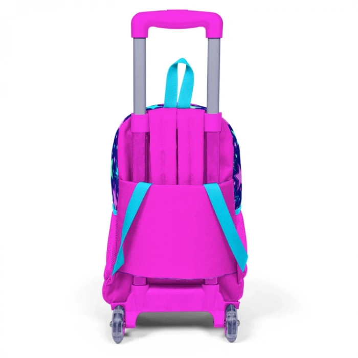 CORAL HIGH 23367 SAKS PEMBE YILDIZ DESENLİ IŞIKLI TEKERLEKLİ ÇEKÇEKLİ SIRT ÇANTASI