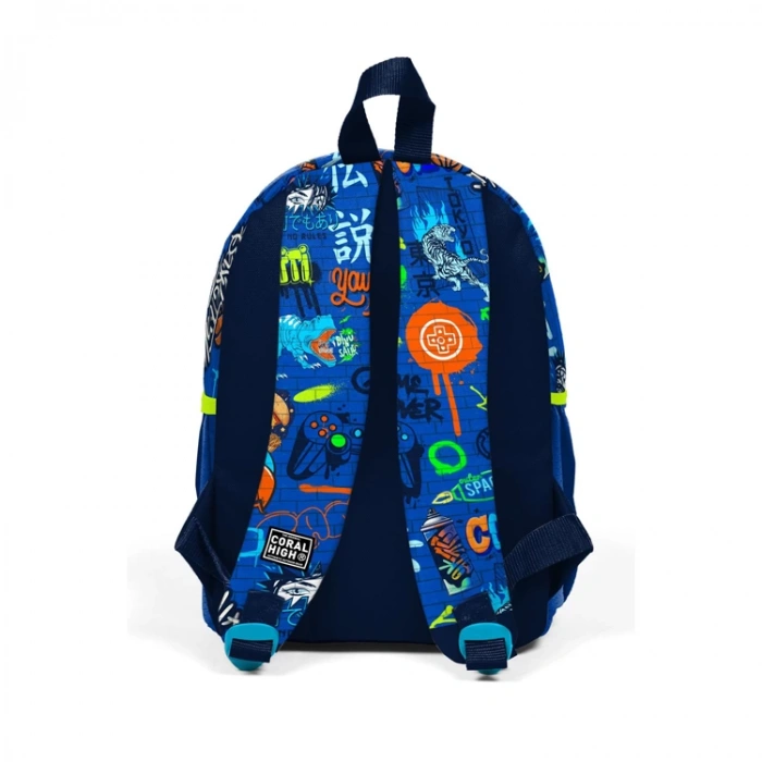 CORAL HIGH 23567 KIDS SAKS MAVİSİ GRAFİTİ DESENLİ İKİ BÖLMELİ MİNİK YUVA SIRT ÇANTASI