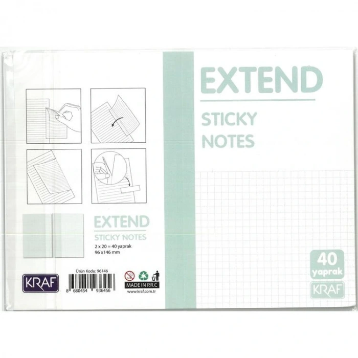 KRAF 96146 YAPIŞKANLI NOT KAĞIDI EXTEND 96x146mm (2x20)  40 YP.