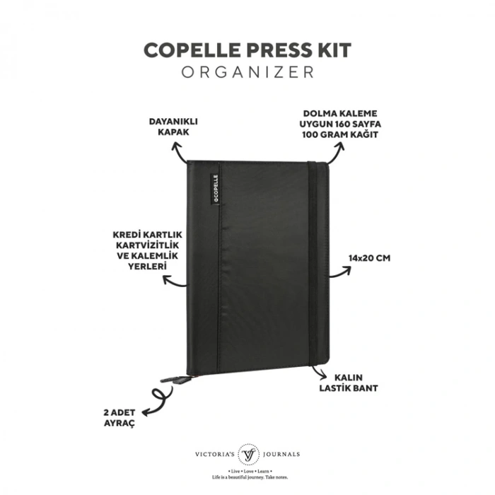 VICTORIAS JOURNALS 9103 COPELLE PRESS KİT 14.8x21cm 100gr. 80YP. ÇİZGİLİ DEFTER SİYAH
