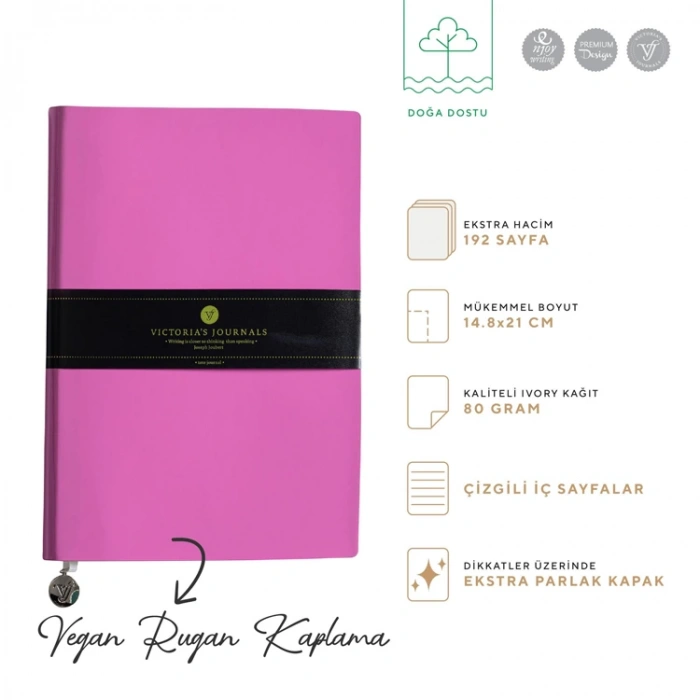 VICTORIAS JOURNALS 1077 SMYTH RUGAN ESNEK KAPAK 14.8x21cm 80gr. 96YP. ÇİZGİLİ DEFTER PEMBE