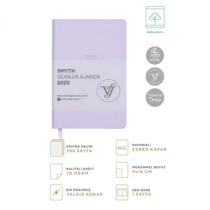 VICTORIAS JOURNALS 124-1497 9X14 SMYTH LASTİKLİ GÜNLÜK AJANDA A5 - LAVANTA