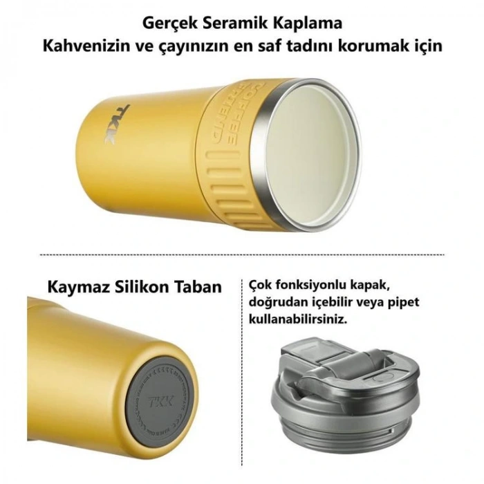 VAGONLİFE  T2023 TKK PİPETLİ KULLANIM ASKILI ÇELİK TERMOS MUG 630 ML TUNGSTEN STEEL SARI