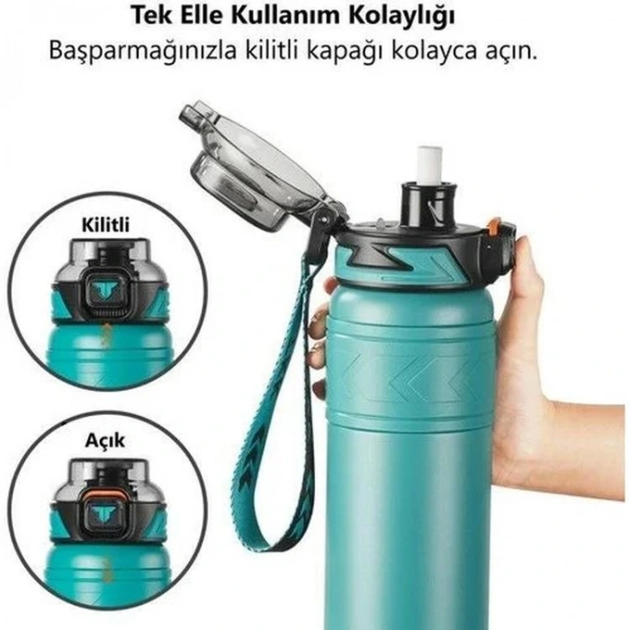 VAGONLİFE T2025 TKK PİPETLİ /PİPETSİZ KULLANIM ÇELİK TERMOS 900ML TURKUAZ (TEAL)