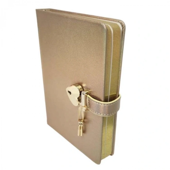 VICTORIAS JOURNALS 124-1910 HUSH HUSH KİLİTLİ METALİK13x18cm 80gr.160YP.ÇİZGİLİ DEFTER KUTULU -ALTIN RENGİ