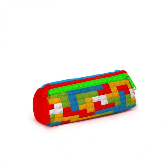 CORAL HIGH 22091 KIDS RENKLİ BLOK DESENLİ ÜÇ BÖLMELİ KALEM ÇANTASI