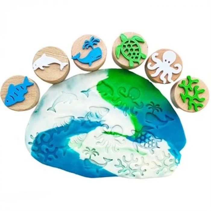 CHILDGEN - OYUN HAMURU AHŞAP DAMGA SETİ -  DENİZ CANLILARI SETİ 6LI