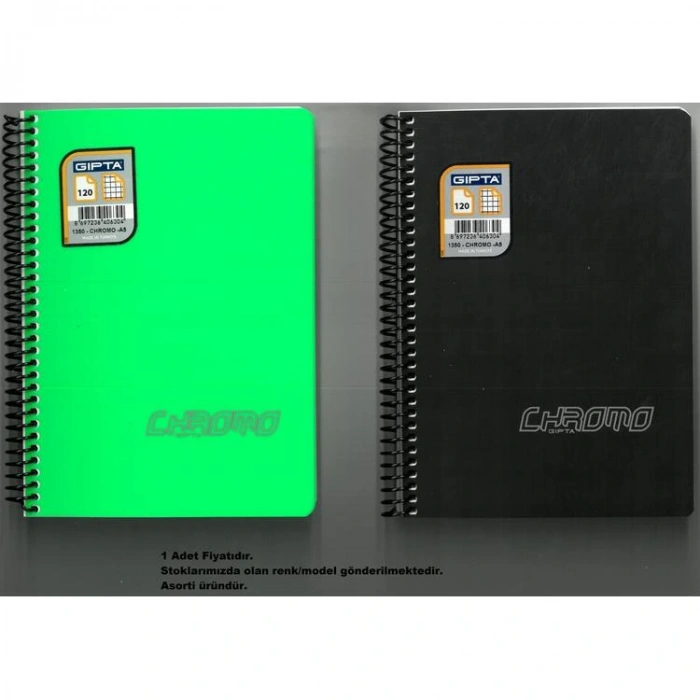 GIPTA CHROM-O SPİRALLİ PP. KAPAK A5 120YP. KARELİ DEFTER - 1350