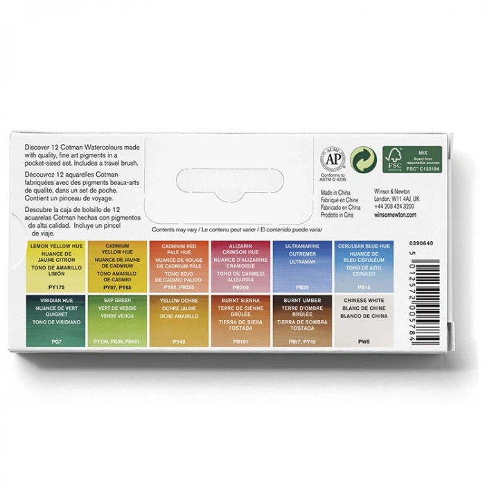 WINSOR & NEWTON COTMAN SULU BOYA SETİ CEP TİPİ SKETCHERS POCKET 12Lİ 12xYARIM TABLET - 0390640