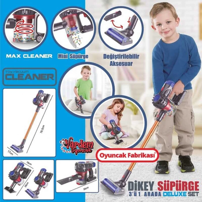 VARDEM HUA-1009 OYUNCAK DİKEY SÜPÜRGE 3Ü 1 ARADA DELUXE SET