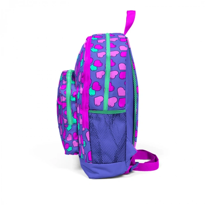 CORAL HIGH 23463 KİDS LAVANTA PEMBE KALPLİ DESENLİ DÖRT BÖLMELİ OKUL SIRT ÇANTASI