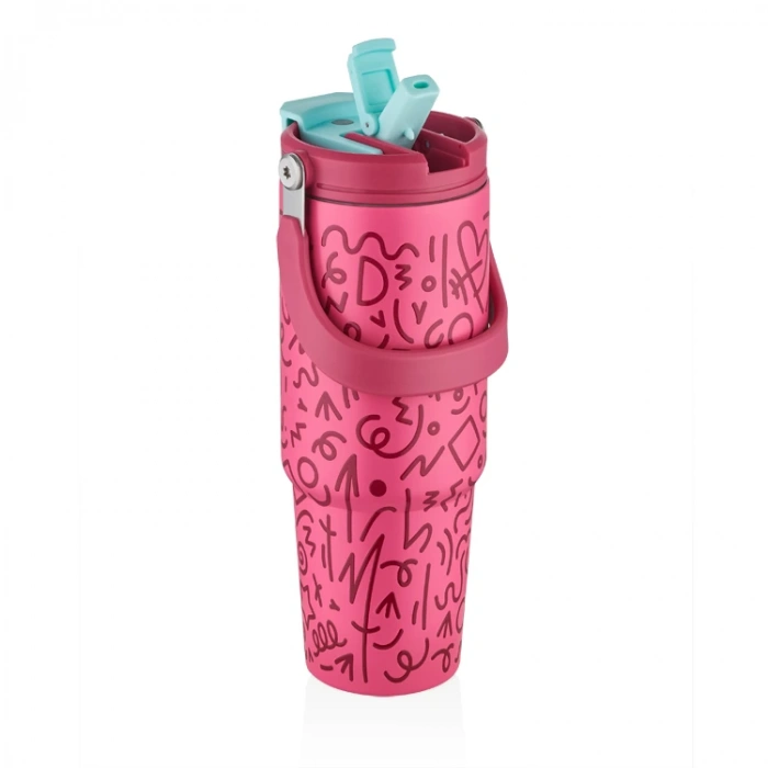 VAGONLİFE STAİNLESS STEEL TUMBLER PİPETLİ / PİPETSİZ KULLANIM ÇELİK MATARA VGN8137 RED 900ML