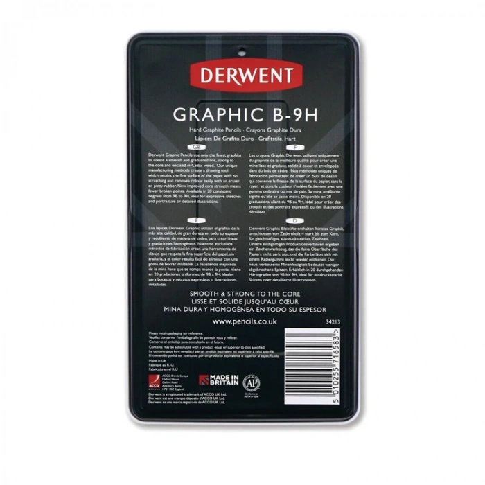 DERWENT GRAPHIC PENCIL HARD - DERECELİ KALEM SETİ12 li TENEKE KUTU