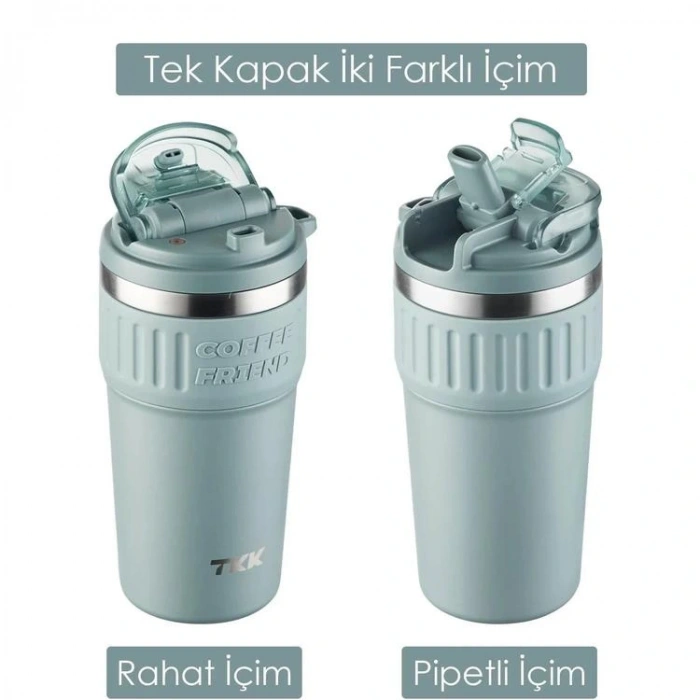 VAGONLİFE  T2023 TKK PİPETLİ ASKILI ÇELİK TERMOS MUG 630 ML MAVİ
