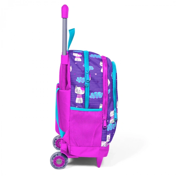 CORAL HIGH 23360 MOR KEDİ DESENLİ IŞIKLI TEKERLEKLİ ÇEKÇEKLİ SIRT ÇANTASI
