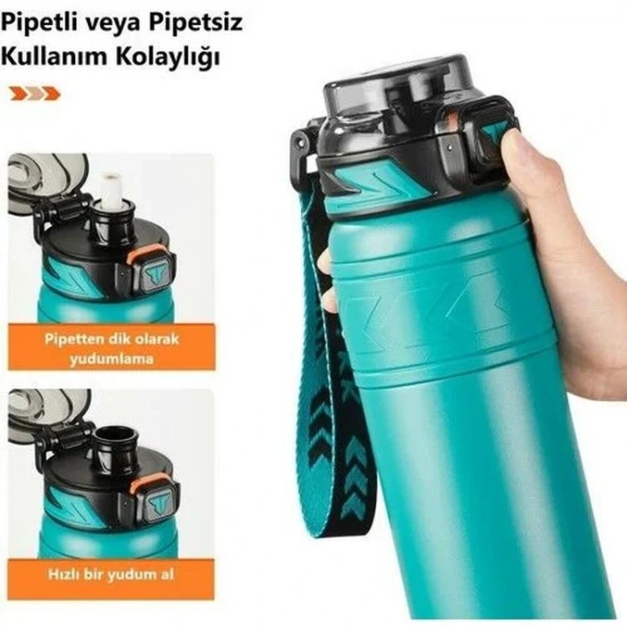 VAGONLİFE T2025 TKK PİPETLİ /PİPETSİZ KULLANIM ÇELİK TERMOS 900ML TURKUAZ (TEAL)
