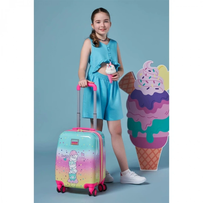 CORAL HIGH 16777 MİNİ RENKLİ DONDURMALI VE KEDİ DESENLİ VALİZ