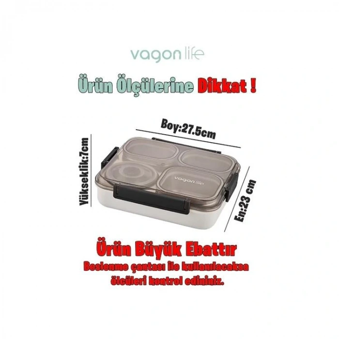 VAGONLİFE ÇELİK YEMEK KABI TEK KATLI 4 BÖLMELİ 1200 ML - LUNCH BOX XC-7080