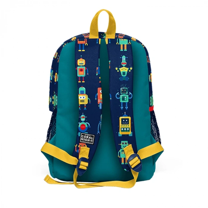 CORAL HIGH 23472 KİDS LACİVERT ÇİVİT ROBOT DESENLİ DÖRT BÖLMELİ OKUL SIRT ÇANTASI