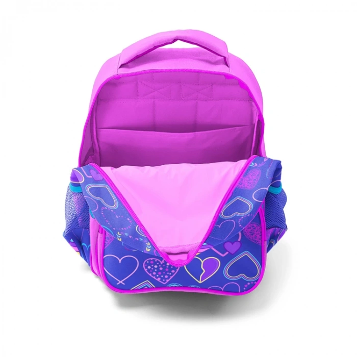 CORAL HIGH 23401 AÇIK PEMBE LAVANTA KALP DESENLİ ÜÇ BÖLMELİ SIRT ÇANTASI