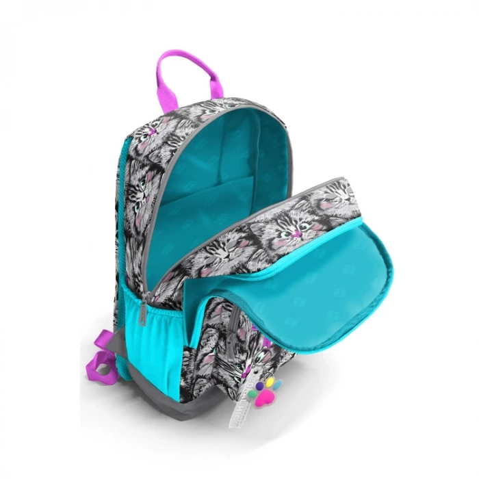 CORAL HIGH 23638 KIDS GRİ KEDİ DESENLİ DÖRT BÖLMELİ SIRT ÇANTASI