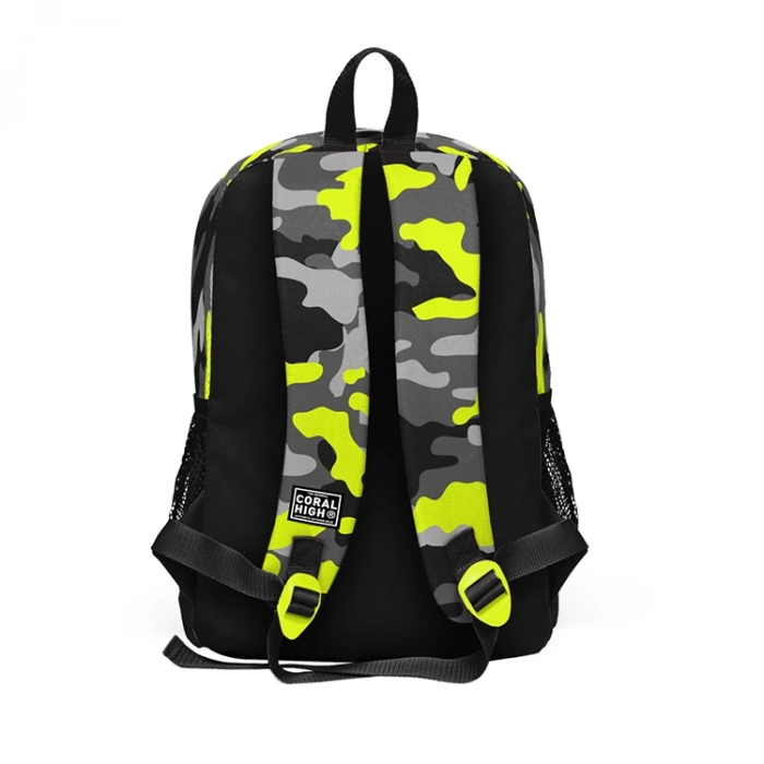 CORAL HIGH 23117 KİDS SİYAH GRİ KAMUFLAJ DESENLİ DÖRT BÖLMELİ OKUL SIRT ÇANTASI