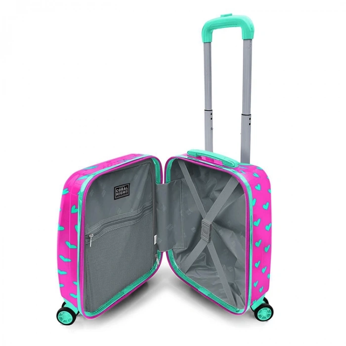 CORAL HIGH 16715 MİNİ PEMBE SU YEŞİLİ KALP DESENLİ VALİZ