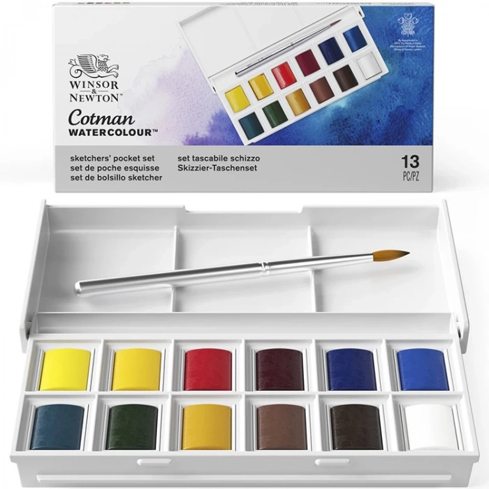 WINSOR & NEWTON COTMAN SULU BOYA SETİ CEP TİPİ SKETCHERS POCKET 12Lİ 12xYARIM TABLET - 0390640