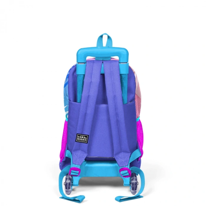 CORAL HIGH 23905 KİDS LAVANTA PEMBE FLAMİNGO DESENLİ ÜÇ BÖLMELİ IŞIKII TEKERLEKLİ ÇEKÇEKLİ OKUL SIRT ÇANTASI
