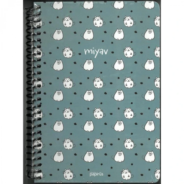PAPİRÜS MİYAV/HAV HAV MIX SERT KAPAK SPİRALLİ 16X23 120YP. KARELİ DEFTER - TEKLİ