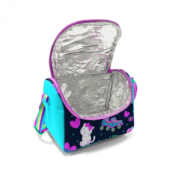 CORAL HIGH 11891 KIDS LACİVERT PEMBE KEDİLİ PATEN DESENLİ THERMO BESLENME ÇANTASI