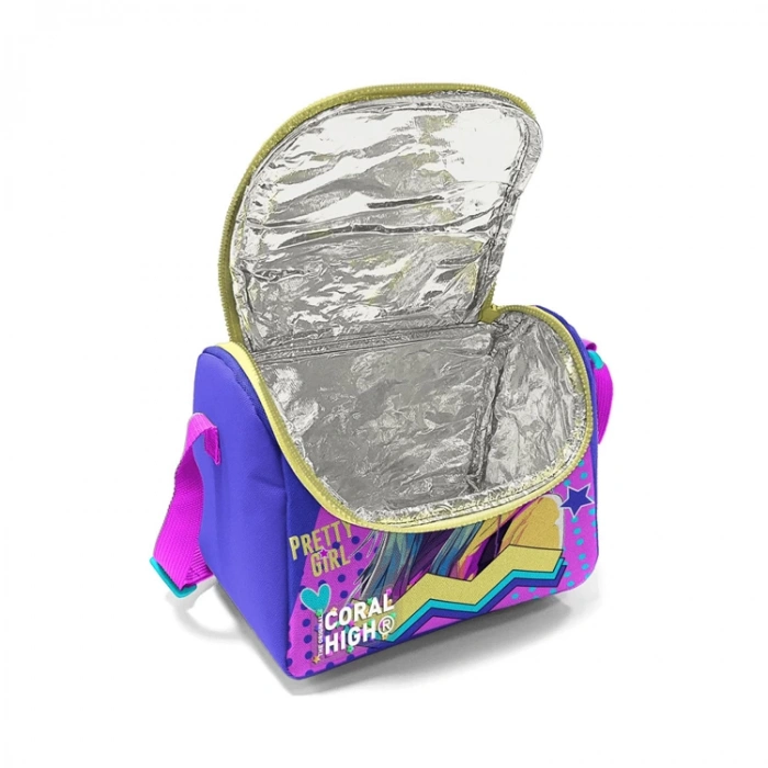 CORAL HIGH 11871 KIDS LAVANTA TURKUAZ KULAKLIKLI KIZ DESENLİ THERMO BESLENME ÇANTASI