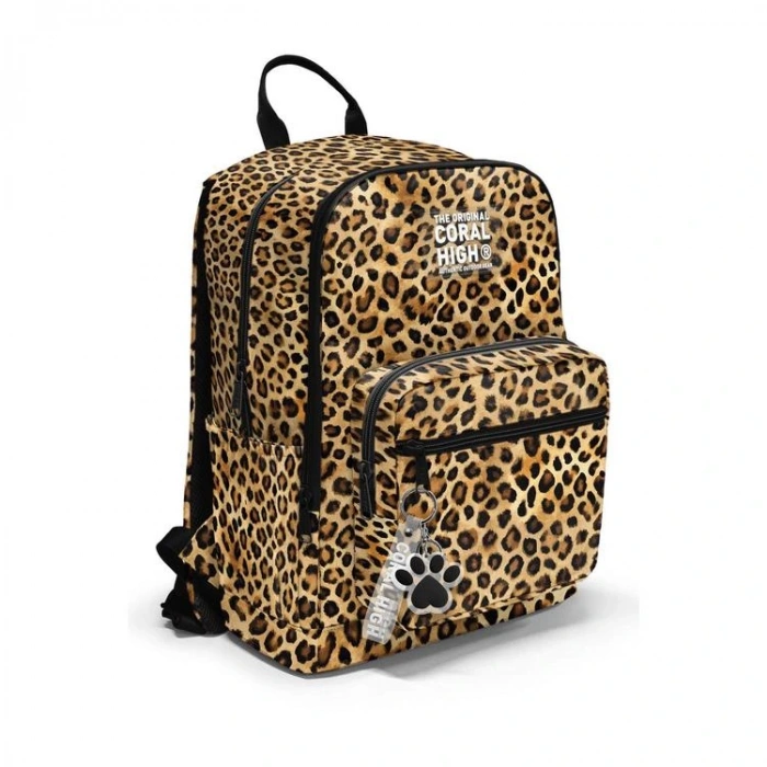 CORAL HIGH 23681 KAHVERENGİ LEOPAR DESENLİ DÖRT BÖLMELİ SIRT ÇANTASI