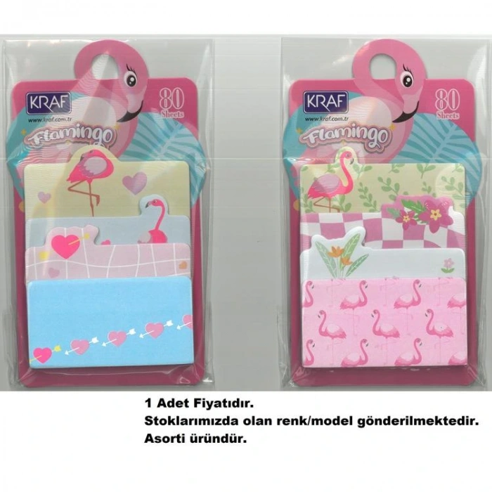 KRAF 2216FL FLAMINGO YAPIŞKANLI NOT KAĞIDI 1 SET  4 x20/ 80 YP.