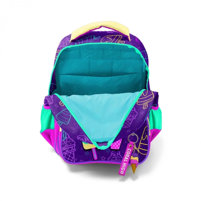 CORAL HIGH 23655 KIDS MOR PEMBE DONDURMA DESENLİ ÜÇ BÖLMELİ SIRT ÇANTASI