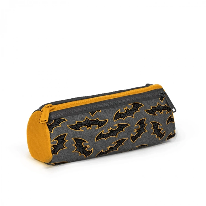 CORAL HIGH 22021 ÜÇ BÖLMELİ KOYU GRİ HARDAL YARASA DESENLİ KALEM ÇANTASI GRİ-SİYAH