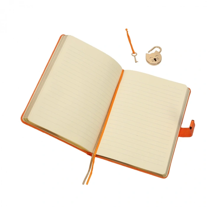 VICTORIAS JOURNALS 1031 13x18cm 80gr.160YP. MİYAW KUTULU KİLİTLİ ÇİZGİLİ DEFTER PASTEL TURUNCU