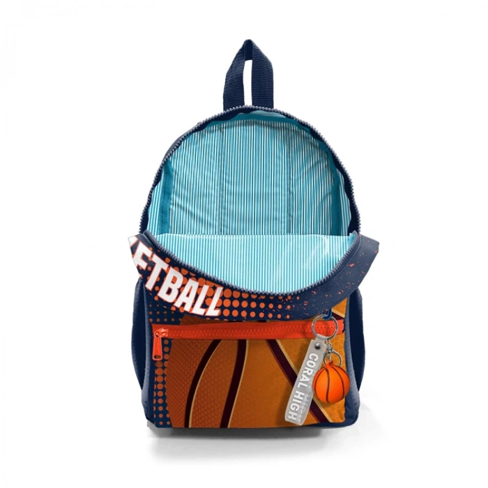CORAL HIGH 23566 KIDS TURUNCU LACİVERT BASKETBOL DESENLİ İKİ BÖLMELİ MİNİK YUVA SIRT ÇANTASI