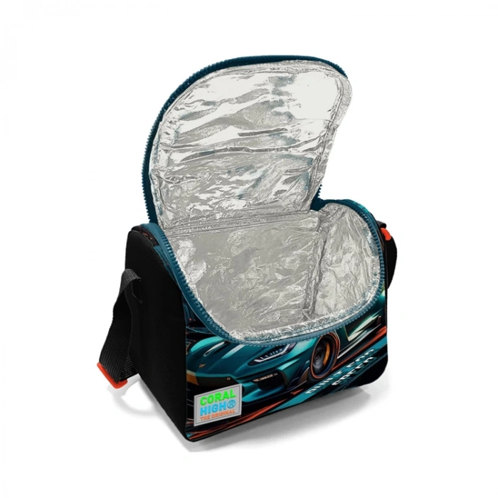 CORAL HIGH 11765 KIDS SİYAH NEFTİ YARIŞ ARABASI DESENLİ THERMO BESLENME ÇANTASI
