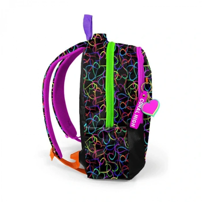 CORAL HIGH 23670 KIDS ÇOK RENKLİ KALP DESENLİ ÜÇ BÖLMELİ SIRT ÇANTASI