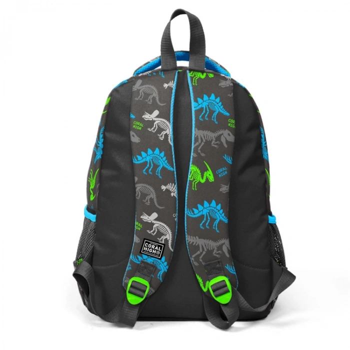CORAL HIGH 23482 GRİ DİNOZOR DESENLİ ÜÇ BÖLMELİ SIRT ÇANTASI