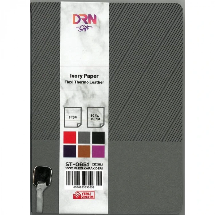 DRN GIFT ST-0651 15x21 FLEXI KAPAK DERİ MODEL 80 YP. ÇİZGİLİ DEFTER  -  TEKLİ