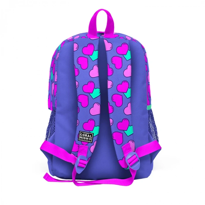 CORAL HIGH 23463 KİDS LAVANTA PEMBE KALPLİ DESENLİ DÖRT BÖLMELİ OKUL SIRT ÇANTASI
