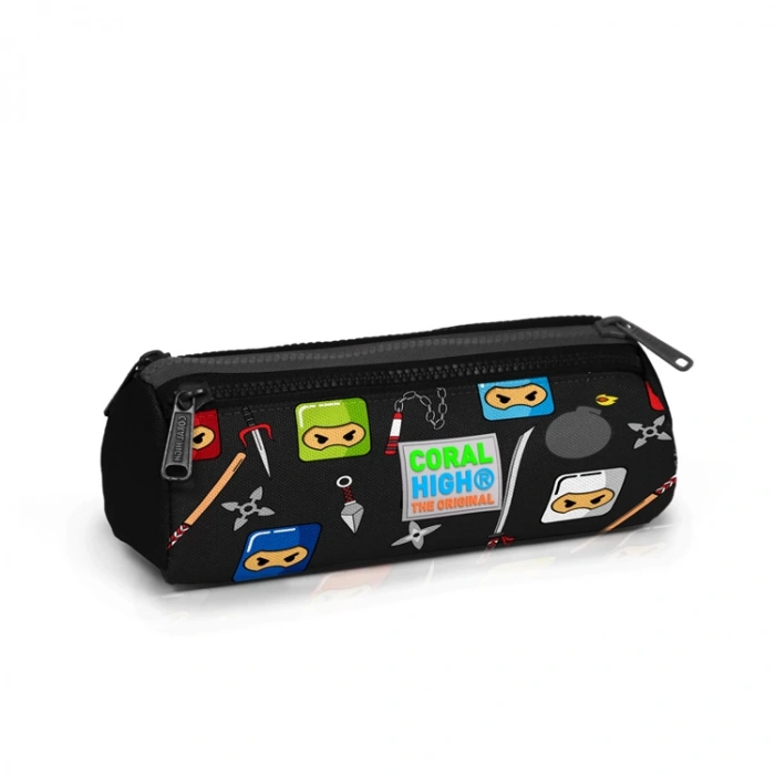 CORAL HIGH 22325 KIDS SİYAH NİNJA DESENLİ ÜÇ BÖLMELİ KALEM ÇANTASI