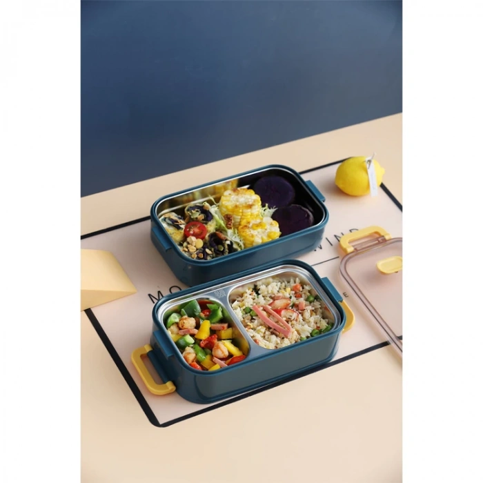 VAGONLİFE ÇELİK YEMEK KABI 2 KATLI 3 BÖLMELİ LUNCH BOX 1400ml XC-363