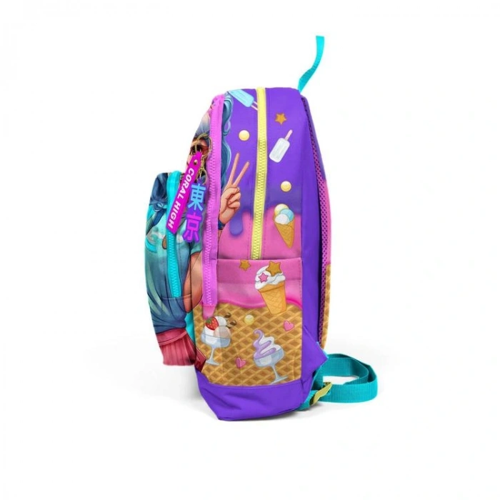 CORAL HIGH 23773 KIDS LİLA TURKUAZ DONDURMA VE ANİME DESENLİ DÖRT BÖLMELİ SIRT ÇANTASI