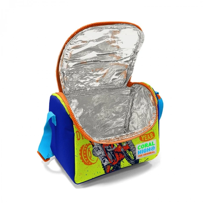 CORAL HIGH 11742 KIDS FOSFORLU SARI SAKS MOTORSİKLET DESENLİ THERMO BESLENME ÇANTASI